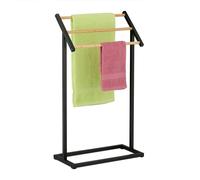 Relaxdays Toallero de Pie con 3 Barras en Escalera, Portatoallas de Ducha o Mano, Hierro, 80x45x21,5 cm, Negro/Natural