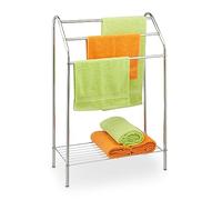 Relaxdays Toallero de Pie con 3 Barras Escalonadas, Balda, Acero, 83,5 x 57,5 x 25,5 cm, Colgador Toallas Baño, Plateado