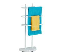 Relaxdays Toallero de Pie con 3 Barras, Metal, 83 x 39 x 18 cm, Soporte para Colgar Ropa, Portatoallas de Baño, Blanco, Hierro
