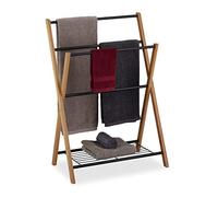 Relaxdays Toallero de Pie con 4 Barras, Bambú-Metal, Negro-Marrón, 87 x 60,5 x 37,5 cm