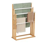 Relaxdays Toallero de Pie con 6 Barras, Bambú, Autónomo, Portatoallas Baño y Ducha, Natural y Blanco, 82 x 55 x 24 cm Aprox