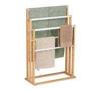 Relaxdays Toallero de pie con 6 barras de bambú blanco,marrón claro