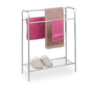 Relaxdays Toallero de Pie con Balda Inferior de Acero, 3 Barras, 78 x 63 x 26,5 cm, Colgador Toallas para Baño, Plateado