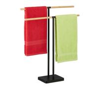 Relaxdays Toallero de Pie con Diseño de T, Portatoallas Baño 78x68x18cm, Acero Inoxidable, Bambú, Negro/Natural