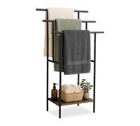 Relaxdays Toallero de pie, con Estante, 3 Barras, HBT: 100 x 68 x 30 cm, Industrial, marrón/Negro
