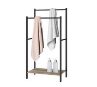 Relaxdays Toallero de pie con Estante, Efecto Madera, 80 x 43 x 28 cm, 2 Barras, Natural/Negro