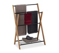 Relaxdays Toallero de Pie con 4 Barras, Bambú-Metal, Negro-Marrón, 87 x 60,5 x 37,5 cm
