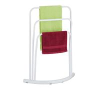 Relaxdays Toallero de Pie Curvo Metálico, 3 Barras, 86 x 66 x 21 cm, Colgador de Toallas Baño, Líneas Curvas, Blanco