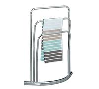 Relaxdays Toallero de Pie Curvy con 3 Barras, Metal, Plateado, 85 x 66 x 20 cm, Acero Inoxidable