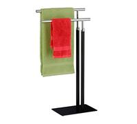 Relaxdays 78 x 44 x 20 cm Toallero de Pie, 2 Barras, Portatoallas para el Baño, Hecho de Acero, Negro y Plateado