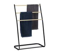 Relaxdays Toallero de Pie para Baño, 3 Barras Efecto Madera, Soporte Toallas y Ropa, Hierro, 1 Ud., 86x58x30 cm, Negro