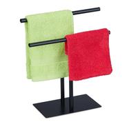 Relaxdays Zweiarmiger Handtuchständer Toallero de Pie Doble, Soporte Bayetas, 31 x 28,5 x 12 cm, 2 Barras, Expositor Joyas, Baño y Cocina, Negro, Poliéster, 1 Pieza