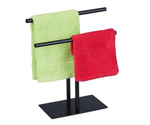 Relaxdays Toallero de Pie Doble, Soporte Bayetas, 31 x 28,5 x 12 cm, 2 Barras, Expositor Joyas, Baño y Cocina, Negro