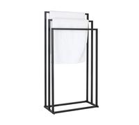 Relaxdays Toallero de pie en Metal, 3 Barras, 84x44x21.5 cm, Negro, para baño