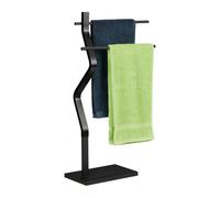 Relaxdays Toallero de Pie con 2 Barras, Diseño en Zigzag, Soporte Toallas Baño, Acero y MDF, Negro, 85 x 43,5 x 20 cm Aprox