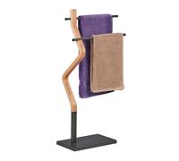 Relaxdays Toallero de Pie Diseño Zigzag, 2 Barras, 85x43,5x20 cm, Soporte Toallas Baño, Acero y MDF, Natural y Gris, Tablero de Fibras, 85 x 43,5 x 20 cm Aprox