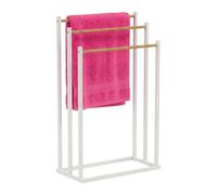 Relaxdays, toallero de pie, HBT: 76 x 45 x 21,5 cm, Metal, 3 Barras de bambú, Blanco/Natural