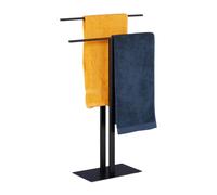 Relaxdays Toallero de Pie con 2 Barras Autónomo, para Baño, de Hierro, Portatoallas Doble, 82 x 50 x 19 cm, Negro