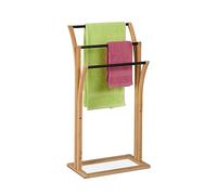 Relaxdays Toallero de Pie, Soporte Toallas Bambú, 3 Barras Escalonadas, 82 x 42 x 24cm, Portatoallas Baño, Natural/Negro
