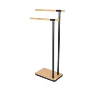 Relaxdays Toallero de pie, toallero con 2 Brazos, para Toallas de Mano y baño, Acero y bambú, Natural/Negro
