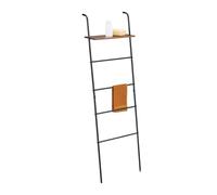 Relaxdays Toallero Escalera, 4 Barras, Balda, 150 x 45,5 x 20 cm, Metal, Soporte para Toallas Industrial, Negro/Marrón, 70% Acero