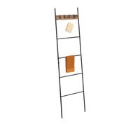Relaxdays Toallero Escalera, 4 Barras y Ganchos, 160,5x44 cm, Metal, Soporte para Toallas Industrial, Baño, Negro/Marrón, 70% Acero
