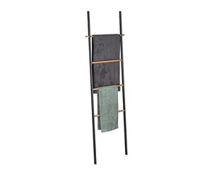 Relaxdays Toallero Escalera de Acero y Madera, 4 Barras, Toallas y Ropa, para Apoyar en la Pared, 171x50x3 cm, Antracita