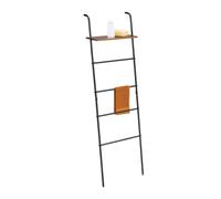 Relaxdays Toallero Escalera, 4 Barras, Balda, 150 x 45,5 x 20 cm, Metal, Soporte para Toallas Industrial, Negro/Marrón, 70% Acero