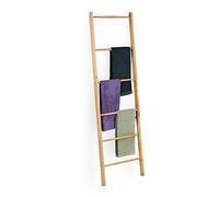 Relaxdays Toallero Escalera Madera Nogal, 6 Barras, Soporte para Ropa y Toallas, 170 x 55 cm, Baño y Dormitorio, Natural