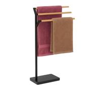 Relaxdays Toallero, HBT: 75 x 38,5 x 18 cm, Metal, bambú, 3 Barras, toallero de pie, baño, Negro/Natural