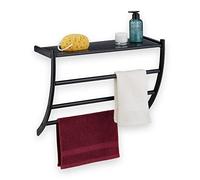 Relaxdays Toallero para Pared, 44 x 56,5 x 23 cm, con Balda y 3 Barras, Colgador de Toallas para el Baño, Negro, Acero