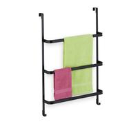 Relaxdays Toallero para Puerta 3 Barras, sin Taladrar, con 2 Ganchos, 85 x 54,5 x 15 cm, Colgador Toallas, Acero, Negro