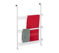 Relaxdays Toallero para Puerta sin Taladrar, 85 x 54,5 x 15 cm, 3 Barras, 2 Ganchos, Colgador Toallas, Acero, Blanco