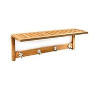 Relaxdays Toallero Pared con Ganchos, 18x50x16 cm, Colgador Perchero con Balda, Madera Bambú, Baño, Recibidor, Marrón