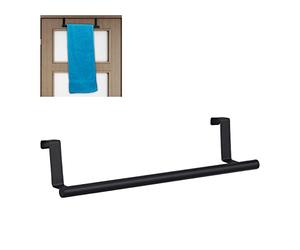 Relaxdays Toallero Puerta, Colgador Trapos Cocina, Barra para Armario Baño, Acero Inoxidable y Plástico, 1 Ud., Negro