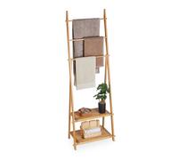 Relaxdays Toallero con Repisa de Bambú, 3 Barras, 2 Baldas, 153 x 53,5 x 30 cm, Autónomo, Portatoallas Baño, Natural, 153 x 53.5 x 30 cm