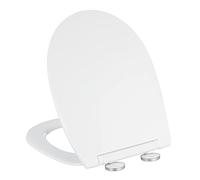 Relaxdays Toilettendeckel Tapa WC Amortiguada, Asiento Inodoro, 36 x 44,5 cm, Quick Release, Doble Montaje, Ovalada, Duroplast, Blanca, Acero Inoxidable, 1 Pieza