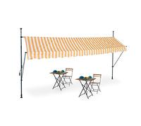 Relaxdays Toldo para Terraza, 400 cm de Largo, Altura Ajustable, Sin Taladrar, Portección UV, Parasol, Blanco y Naranja, Poliéster