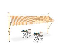 Relaxdays Toldo para Terraza, 400 cm de Largo, Altura Ajustable, Sin Taladrar, Protección UV, Parasol, Blanco y Naranja, Aluminio