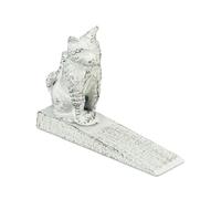 Relaxdays Tope Puerta de Cuña, Sujetapuertas, Diseño Gato, Hierro Fundido, Freno Antiportazos, 11 x 15 x 4 cm, Blanco