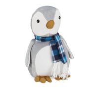 Relaxdays Tope Puertas Pingüino, Tela, Relleno Arena, para Suelo, Interior, Pesado, Sujetapuertas, 26 cm, Blanco y Gris