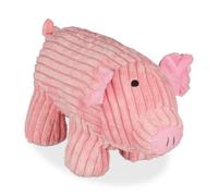 Relaxdays Tope para Puertas Cerdo, Tela Pana, Relleno Arena, Sujetapuertas Peluche, 15cm Alto, Pesado, Blandito, Rosa