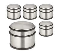 Relaxdays Tope Puerta Acero Inoxidable, Set 5, 7,5 x 9 cm, Alto y Pesado, Antideslizante, Sujetapuertas, Plateado/Negro, Caucho