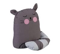 Relaxdays Türstopper Tope Puertas Gato, Sujetapuertas Infantil, Tela Suave, Relleno Arena, Pesado, Decorativo, 22x20x15,5 cm, Gris, Poliéster
