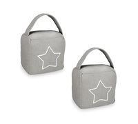 Relaxdays 2er Set Türstopper mit Stern-Motiv Topes Puerta con Estrella, Pack de 2 Sacos Arena de Tela con Asa, Sujetapuertas, 13x13x8,5 cm, Gris y Blanco