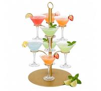Relaxdays Torre bebidas, 8 copas, acero, dorado