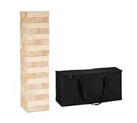 Relaxdays Torre Bloques XXL, Juego Torre Madera Jardín, con Bolsa, 54 Piezas, Torre Gigante, 90 x 21 x 21 cm, Natural