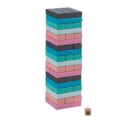 Relaxdays Juego Torre de Madera, 54 Bloques para Apilar con Dado, Diseño de 6 Colores, 26,5 x 7,5 x 7,5 cm, Multicolor