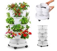 Relaxdays Torre para Fresas y jardín Vertical, apilable con Ruedas, Blanca | 5 niveles, 66x33 cm, PP