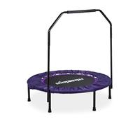 Relaxdays Trampolín Plegable con Barra, Ø 102 cm, hasta 120 kg, Fitness Indoor, Lila, 113 x 102 x 102 cm